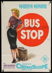 1y304 BUS STOP German '56 great full-length Klaus Dill art of sexy Marilyn Monroe with suitcase!