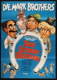 1y323 DAY AT THE RACES German R82 Hirschfeld-esque artwork of the Marx Brothers, horse racing!