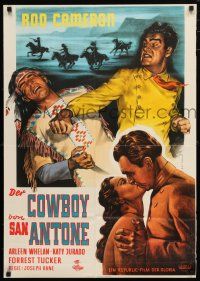 1y416 SAN ANTONE German '54 artwork of cowboy Rod Cameron, Katy Jurado, fighting & making out!