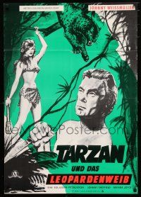 1y436 TARZAN & THE LEOPARD WOMAN German R70s art of Johnny Weissmuller & Acquanetta!