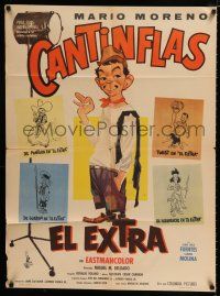 1y072 EL EXTRA Mexican poster '62 delightful artwork of Cantinflas in title role!