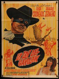 1y076 LA LEY DEL GAVILAN Mexican poster '68 Elsa Cardenzas, cool artwork of masked hero!