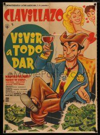 1y083 VIVIR A TODO DAR Mexican poster '56 wacky artwork of Clavillazo & sexy Martha Mijares!