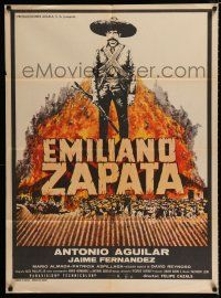 1y084 ZAPATA Mexican poster '70 Antonio Aguilar, Felipe Cazals, wild fiery action artwork!