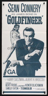 1y029 GOLDFINGER New Zealand daybill R70s great image of Sean Connery as James Bond 007!