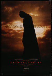 1z098 BATMAN BEGINS June 17 teaser DS 1sh '05 silhouette of Christian Bale as the Caped Crusader!
