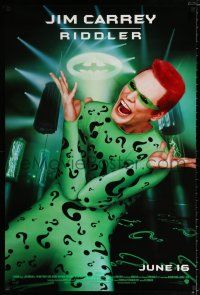 1z104 BATMAN FOREVER advance DS 1sh '95 cool image of Jim Carrey as The Riddler!