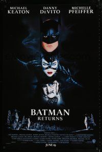1z108 BATMAN RETURNS white date style int'l advance 1sh '92 Keaton, Danny DeVito, Michelle Pfeiffer!