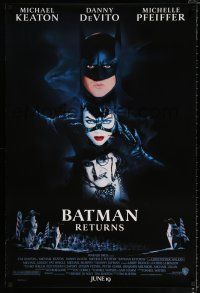 1z109 BATMAN RETURNS white date style advance DS 1sh '92 Michael Keaton, DeVito, Michelle Pfeiffer!