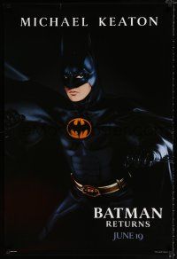 1z111 BATMAN RETURNS dated teaser 1sh '92 cool image of Michael Keaton as caped crusader!