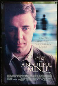 1z118 BEAUTIFUL MIND DS 1sh '01 Ron Howard directed, great close up image of Russell Crowe!