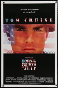 1z147 BORN ON THE FOURTH OF JULY DS 1sh '89 Oliver Stone, great patriotic image of Tom Cruise!