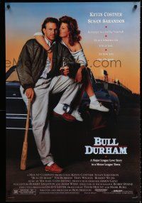 1z157 BULL DURHAM 1sh '88 great image of baseball player Kevin Costner & sexy Susan Sarandon