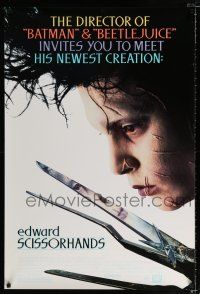 1z256 EDWARD SCISSORHANDS DS 1sh '90 Tim Burton classic, close up of scarred Johnny Depp!