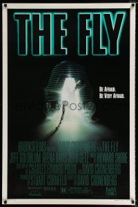 1z291 FLY style A 1sh '86 David Cronenberg, Jeff Goldblum, cool sci-fi art of telepod by Mahon!