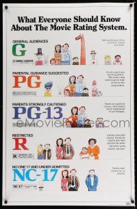 1z561 MOVIE RATING SYSTEM 1sh '90 helpful MPAA guide, cool artwork by Clarke!