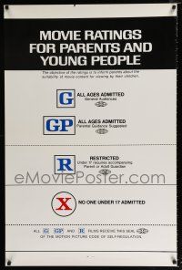 1z562 MOVIE RATINGS FOR PARENTS & YOUNG PEOPLE 1sh '71 MPAA rating guide!
