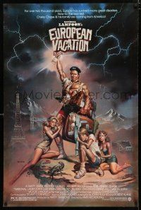 1z575 NATIONAL LAMPOON'S EUROPEAN VACATION 1sh '85 Vallejo art of Chevy Chase, Beverly D'Angelo!