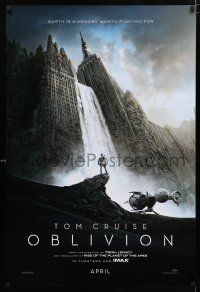 1z587 OBLIVION teaser DS 1sh '13 Morgan Freeman, image of Tom Cruise & waterfall in city!
