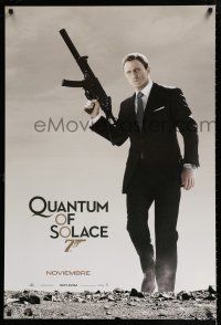 1z632 QUANTUM OF SOLACE Spanish/U.S. teaser DS 1sh '08 Daniel Craig as Bond with H&K submachine gun!