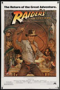 1z637 RAIDERS OF THE LOST ARK 1sh R82 great art of adventurer Harrison Ford by Richard Amsel!