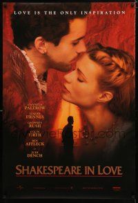 1z683 SHAKESPEARE IN LOVE teaser DS 1sh '98 romantic close up of Gwyneth Paltrow & Joseph Fiennes!