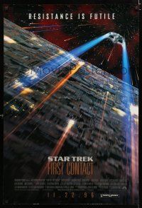 1z743 STAR TREK: FIRST CONTACT int'l advance DS 1sh '96 starship Enterprise above Borg cube!