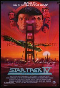 1z734 STAR TREK IV 1sh '86 art of Leonard Nimoy, Shatner & Klingon Bird-of-Prey by Bob Peak!