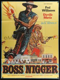 2b312 BOSS NIGGER French 1p '75 different art of Fred Williamson & D'Urville Martin with guns!