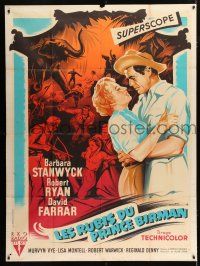 2b367 ESCAPE TO BURMA French 1p '55 different Roger Soubie art of Robert Ryan & Barbara Stanwyck!