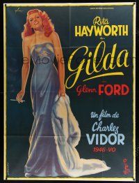 2b385 GILDA French 1p R72 art of sexy Rita Hayworth full-length in sheath dress by Boris Grinsson!