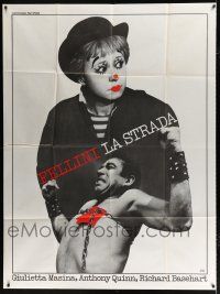 2b427 LA STRADA French 1p R90s Federico Fellini, clown Giulietto Masina & strongman Anthony Quinn!