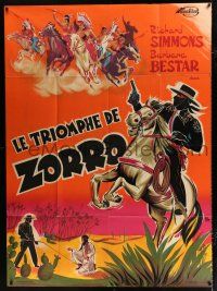 2b458 MAN WITH THE STEEL WHIP French 1p '54 different Rinn art of Zorro-like hero on horse w/ gun!