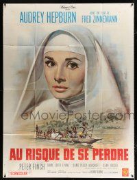 2b482 NUN'S STORY French 1p R60s different art of missionary Audrey Hepburn by Jean Mascii!