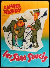 2b493 PACK UP YOUR TROUBLES French 1p R50s wacky different Belinsky art of Laurel & Hardy!