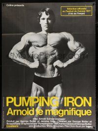 2b509 PUMPING IRON French 1p '77 great image of young bodybuilder Arnold Schwarzenegger!