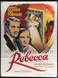 2b512 REBECCA French 1p R70s Hitchcock, different Grinsson art of Laurence Olivier & Joan Fontaine