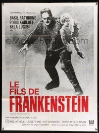 2b541 SON OF FRANKENSTEIN French 1p R69 cool full-length image of Boris Karloff carrying child!
