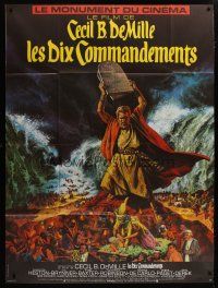 2b560 TEN COMMANDMENTS French 1p R70s Cecil B. DeMille classic, art of Charlton Heston w/ tablets!
