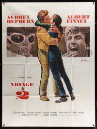 2b575 TWO FOR THE ROAD French 1p '67 art of Audrey Hepburn kissing Albert Finney by Grinsson!