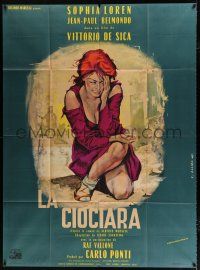2b577 TWO WOMEN French 1p '61 Vittorio De Sica's La Ciociara, art of Sophia Loren by Allard!
