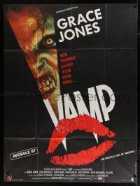 2b579 VAMP French 1p '86 great kissing vampire lips image & close up of snarling monster!