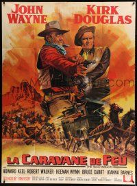 2b585 WAR WAGON French 1p '67 cowboys John Wayne & Kirk Douglas, Mascii art of armored stagecoach!