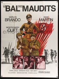 2b598 YOUNG LIONS French 1p R70s art of Nazi Marlon Brando, Dean Martin & Clift by Courreye!