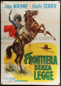 2b083 LAWLESS FRONTIER Italian 1p R58 completely different art of Mexican outlaw on rearing horse!