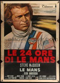 2b084 LE MANS Italian 1p '71 cool different close up art of race car driver Steve McQueen!