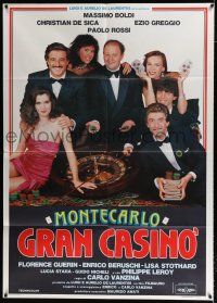 2b105 MONTECARLO GRAN CASINO Italian 1p '87 cast portrait around casino roulette gambling table!