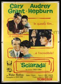2b179 CHARADE style B Italian 2p '63 different art of tough Cary Grant & sexy Audrey Hepburn!