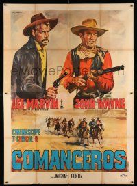 2b183 COMANCHEROS Italian 2p R67 different Tarantelli art of John Wayne & Lee Marvin with guns!