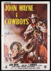 2b184 COWBOYS Italian 2p '72 cool different art of John Wayne with rifle on horseback!